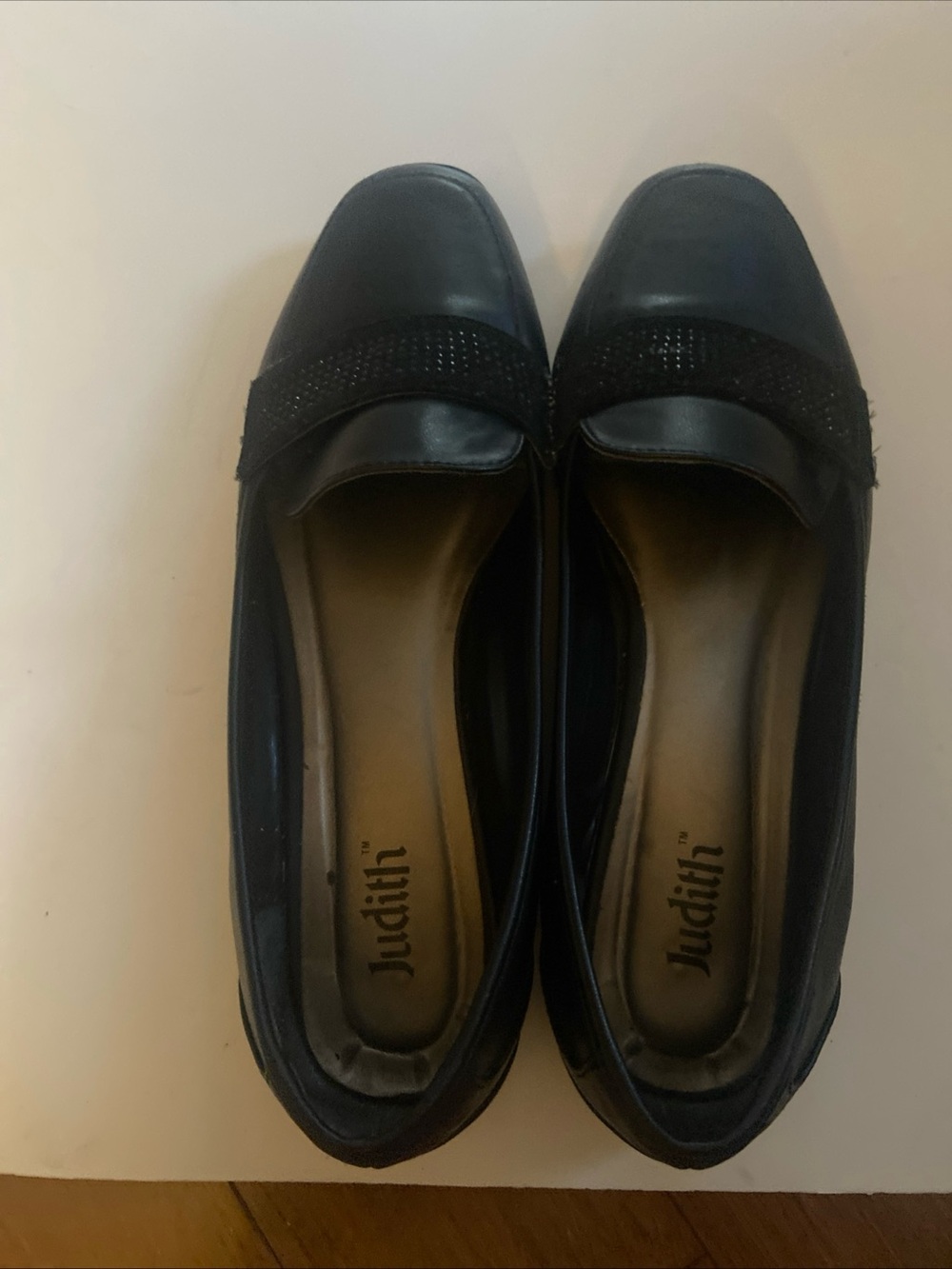 Judith Black Slip-On Loafers with Embellished Strap